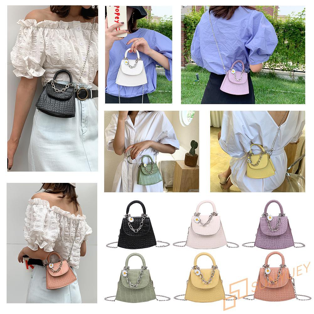 【In Stock】Alligator PU Shoulder Bag Women Daisy Chain Mini Totes Crossbody Handbag