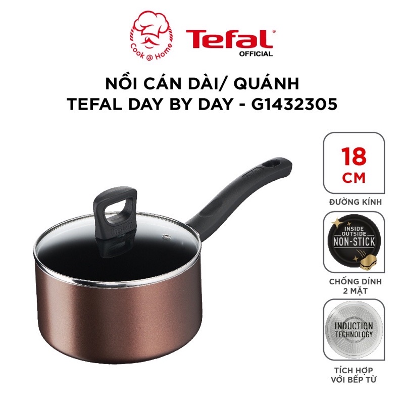 (Hoả tốc HN )Nồi cán dài/ quánh Tefal Day By Day 18cm G1432305 dùng được bếp từ