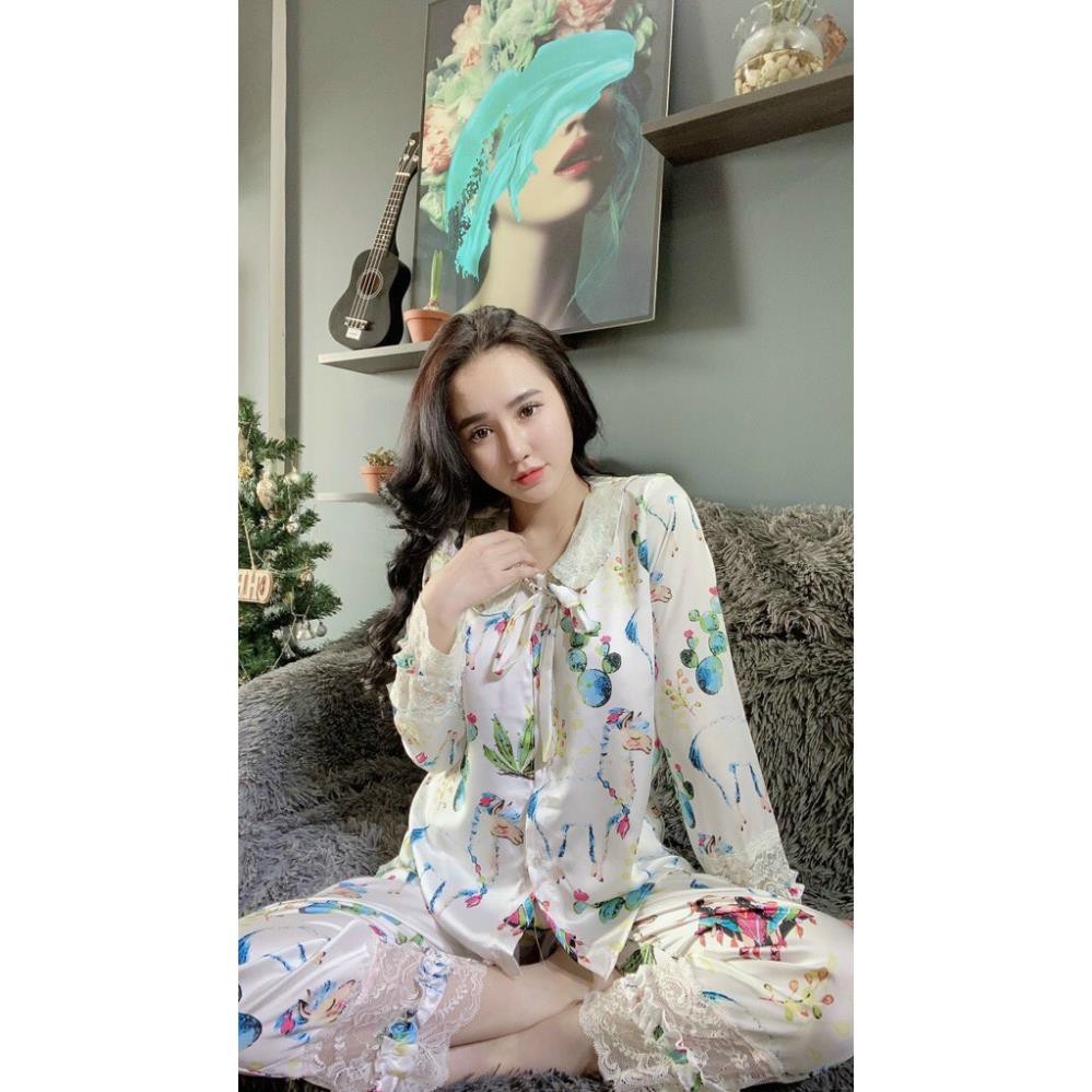 Đồ Bộ Nữ Mặc Nhà Mặc Ngủ Áo Dài Quần Dài Kiểu Pijama Sang Chảnh Từ Lụa Cao Cấp.