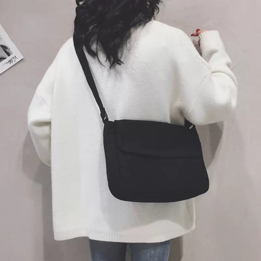 Túi đeo chéo vải canvas nữ unisex ulzzang basic trơn Hàn Quốc siêu xinh đi học