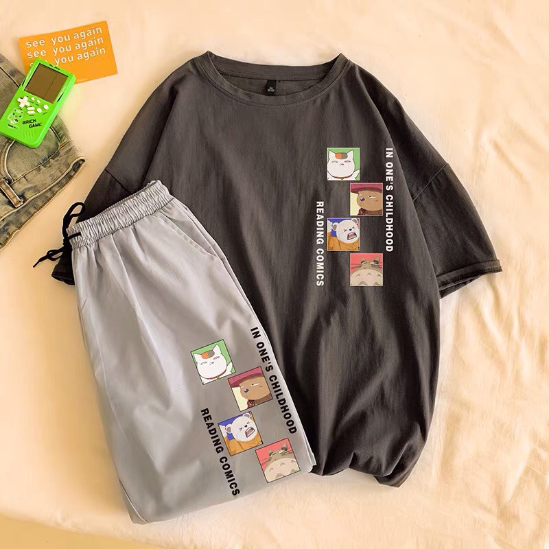 Set quần áo Unisex - Myndi Clothes - Bộ mặc ở nhà chất vải Cotton in hình gấu thỏ siêu cute mặc đôi, mặc nhóm