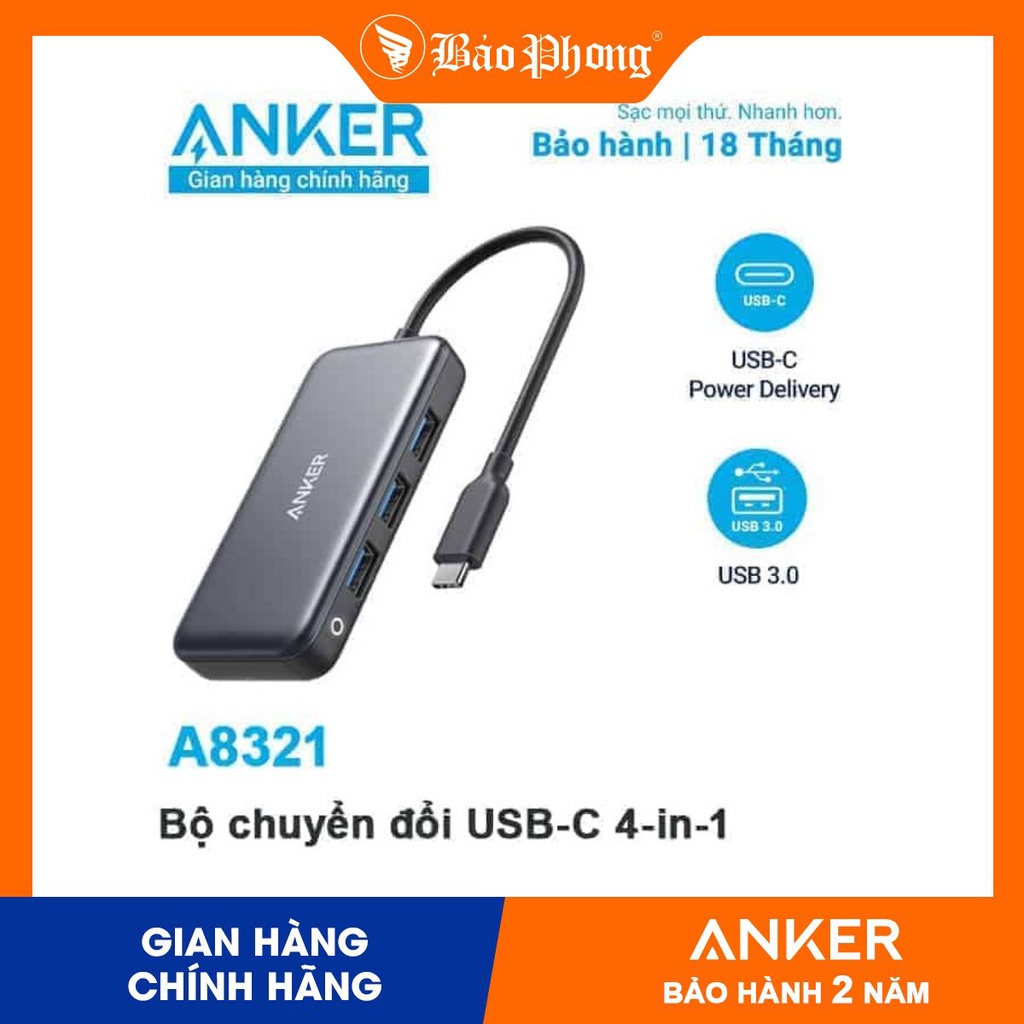 Hub chia USB ANKER A8321 4 in 1 HUB + 3*USB 3.0 + 60W PD