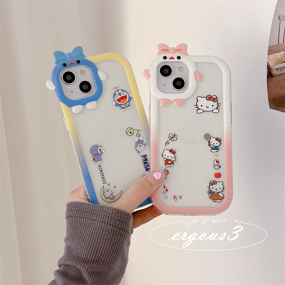 Ốp Điện Thoại Mềm Hình Hoạt Hình Kitty Và Doraemon Cho iPhone 14 13 12 11 Pro Max SE2020 X XR Xs Max 7 8 6 6s Plus