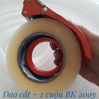 2 cuộn băng keo 200ya kèm dao cắt băng keo