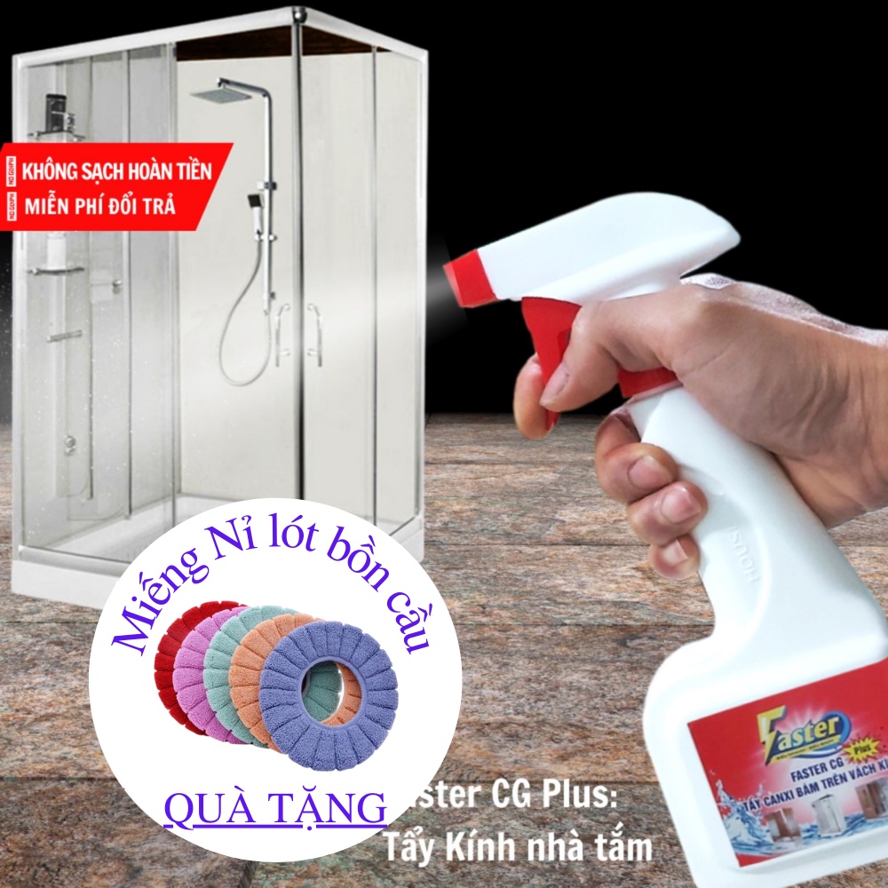 Tẩy cặn canxi vách kính, cửa kính, gương nhà tắm, ố mờ kính, diệt khuẩn, không mùi Faster CG plus 350ml
