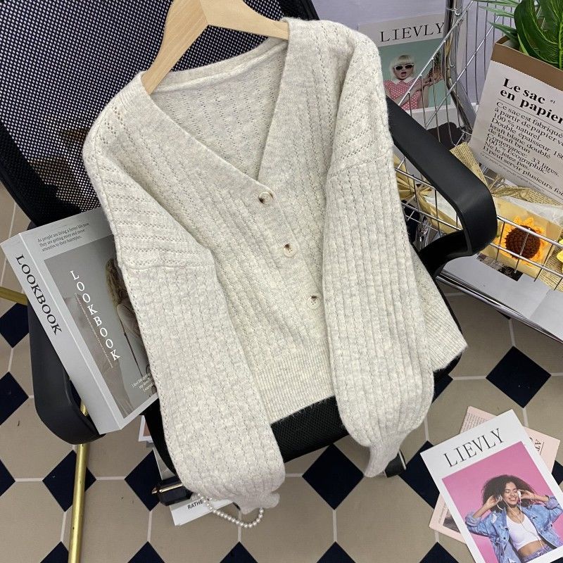 Áo Khoác cardigan Dệt Kim Dáng Rộng Phong Cách retro Mùa Thu Mới