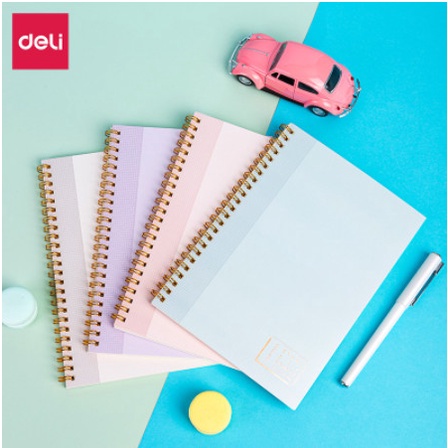Sổ tay ghi chép A5 gáy xoắn 60 trang Deli - Kẻ ngang - Màu ngẫu nhiên - LA560 / Hình chữ 2