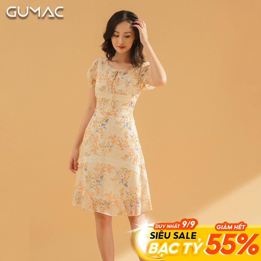 Đầm hoa tay nhún chun DA744 GUMAC | BigBuy360 - bigbuy360.vn