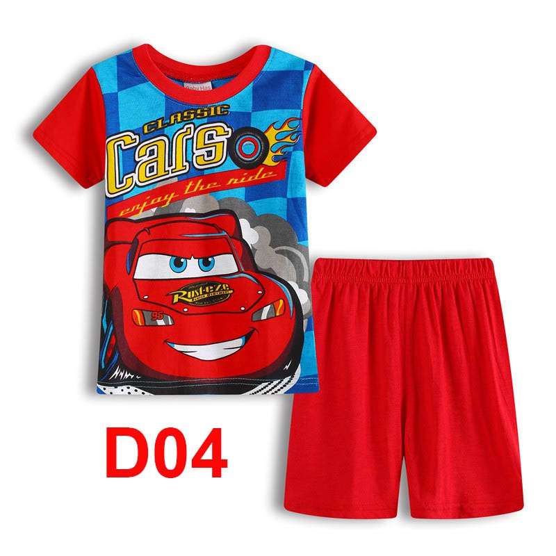 Set đồ ngủ 2 món áo thun tay ngắn in họa tiết xe hơi hoạt hình 95 và quần đùi dành cho bé trai 1-7 tuổi