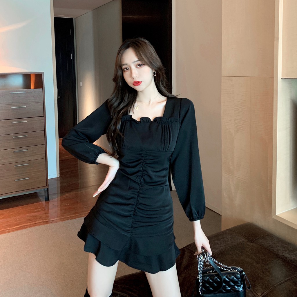 Đầm ulzzang đuôi cá dáng ngắn tay dài phong cách vintage Hàn Quốc V06 - Peyy Clothing | BigBuy360 - bigbuy360.vn