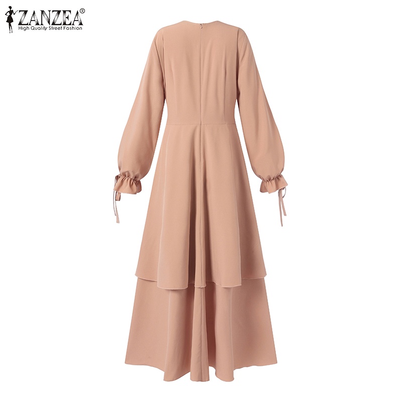 Zanzea Đầm Hai Lớp Co Giãn Màu Trơn Thời Trang Cho Phụ Nữ Hồi Giáo