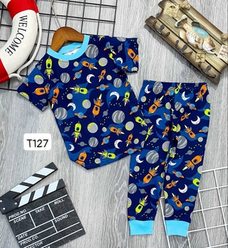 Bộ bé trai tay ngắn quần dài hình khủng long hình ô tô hàng xuất dư xịn chất đẹp T127