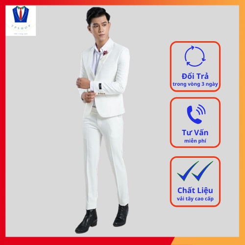 Bộ vest nam cao cấp nhiều màu 1 khuy full size [Áo vest + Quần]