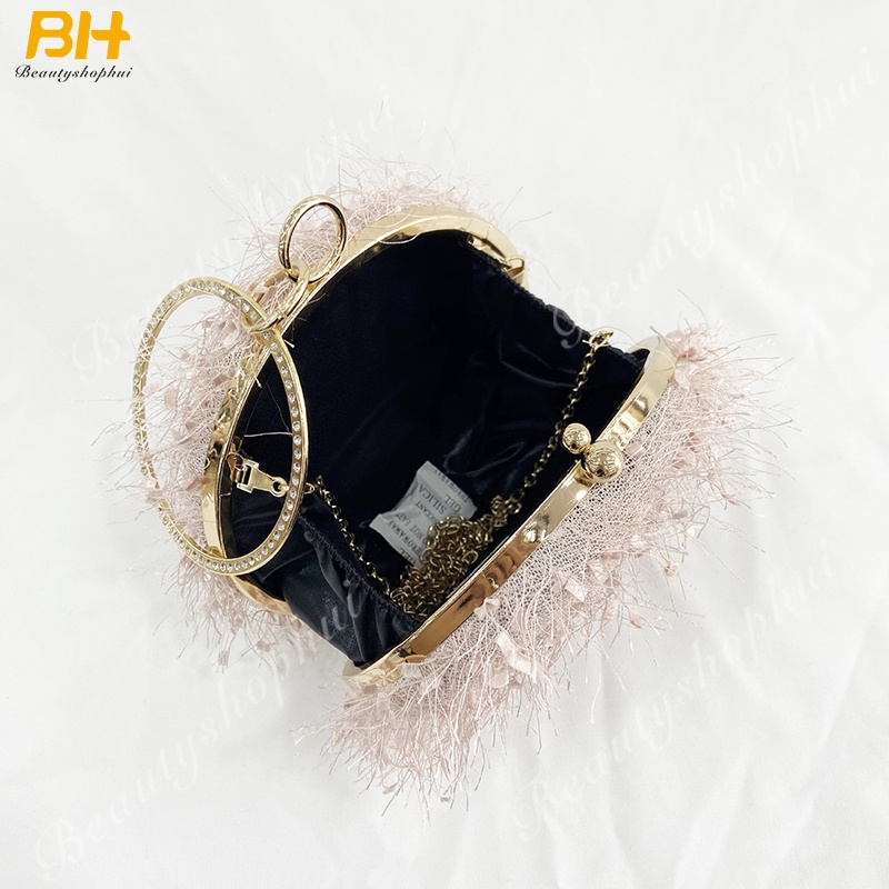 Ví cầm tay hình tròn phối tua rua thời trang dự tiệc