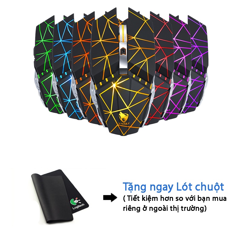 Chuột Không Dây Gaming Cao Cấp Q15 có đèn LED tự động đổi màu,có thể sạc lại, kết nối 2.4GHZ chuyên game