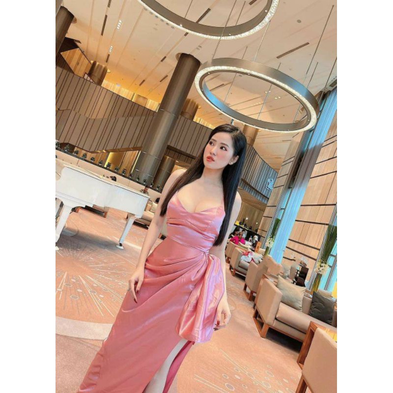 Đầm maxi 2 dây đan lưng thả tà