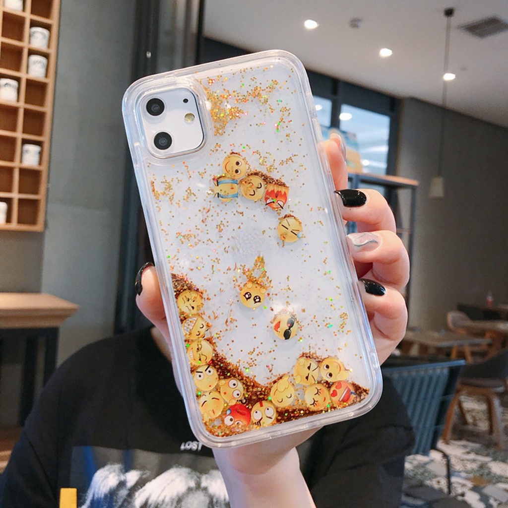 Ốp điện thoại silicon cứng kim tuyến nước hình emoji thích hợp cho iPhone 11 Pro X XR XS MAX iPhone SE 8 7 6 6s Plus