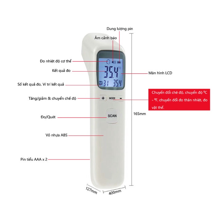 Nhiệt kế hồng ngoại đo trán đo tai Thermometer không tiếp xúc