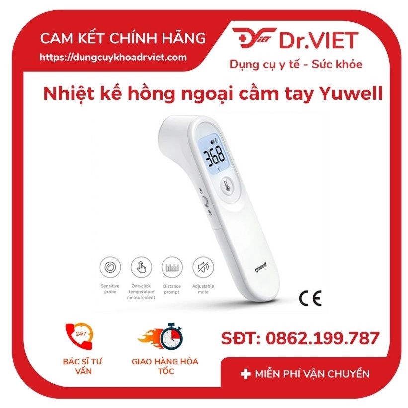 [Chính hãng] Nhiệt kế hồng ngoại cầm tay Yuwell YT-1, màn hình LCD, hiện thị chữ rõ ràng, kết quả nhanh - Drviet