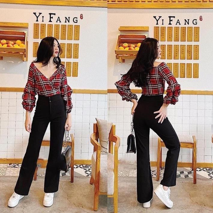 Quần Loe Cạp Cao, Quần Tây Ống Loe Cao Cấp Màu Đen - Nâu Siêu Hot ❣️Freeship❣️