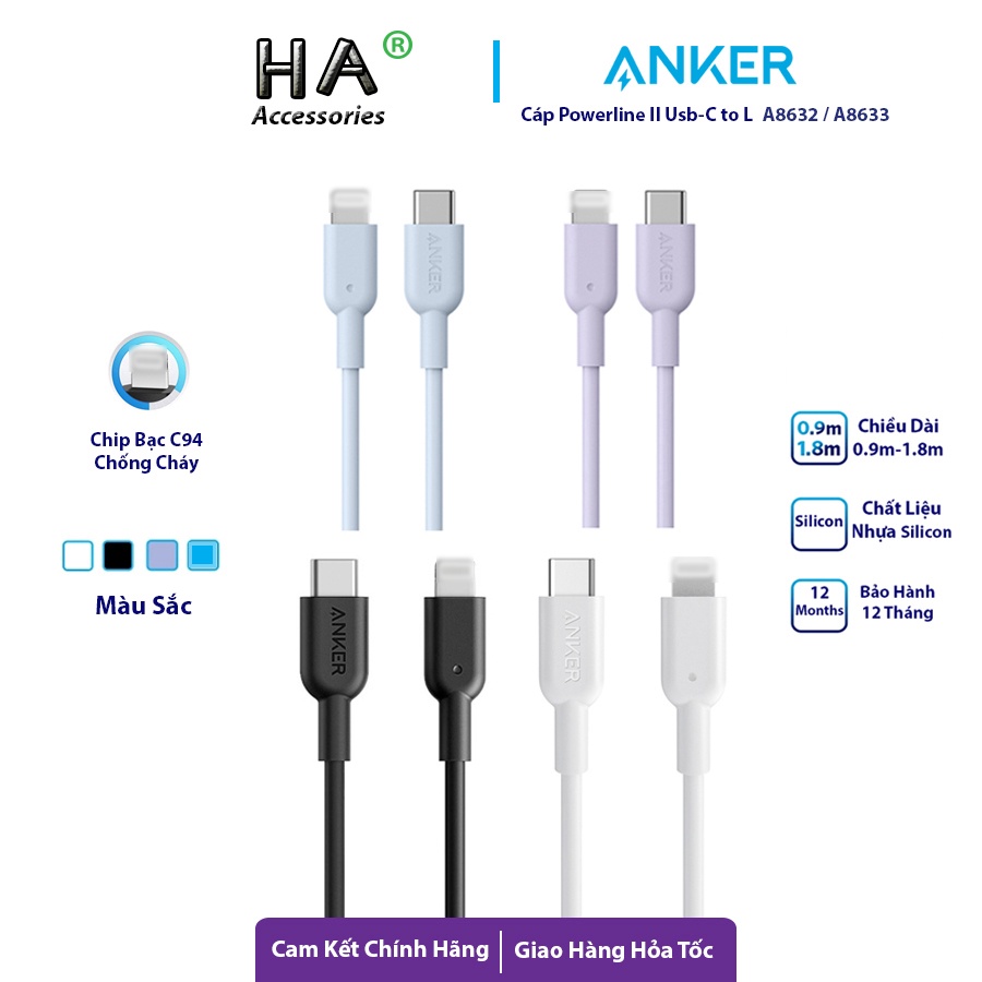 Cáp Sạc Nhanh Anker PowerLine II Usb C to A8632 Nhiều Màu Sắc,Sạc Nhanh Cho ip