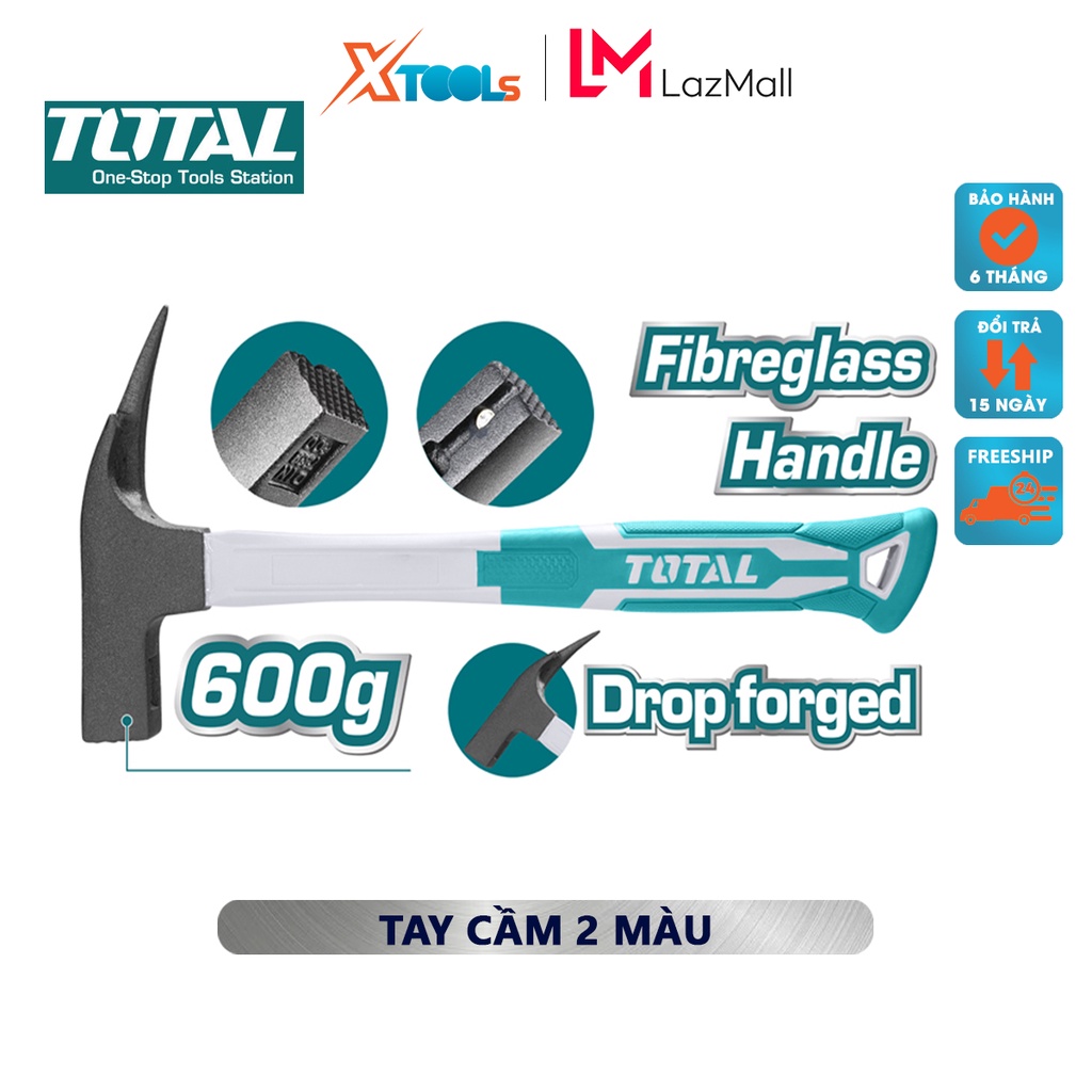 Búa lợp mái TOTAL THTRH6006 | búa cầm tay trọng lượng 600g đầu búa được đúc rèn nguyên khối, chịu nhiệt, thép cacbon 45