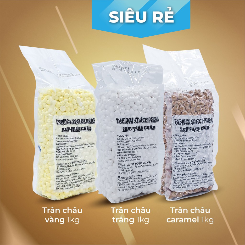 COMBO 3 bịch Trân Châu CAO CẤP Hoàn Anh (Caramel,trắng, hoàng kim) SIÊU TIẾT KIỆM-3Kg, Nguyên Liệu Trà Sữa CRICKET