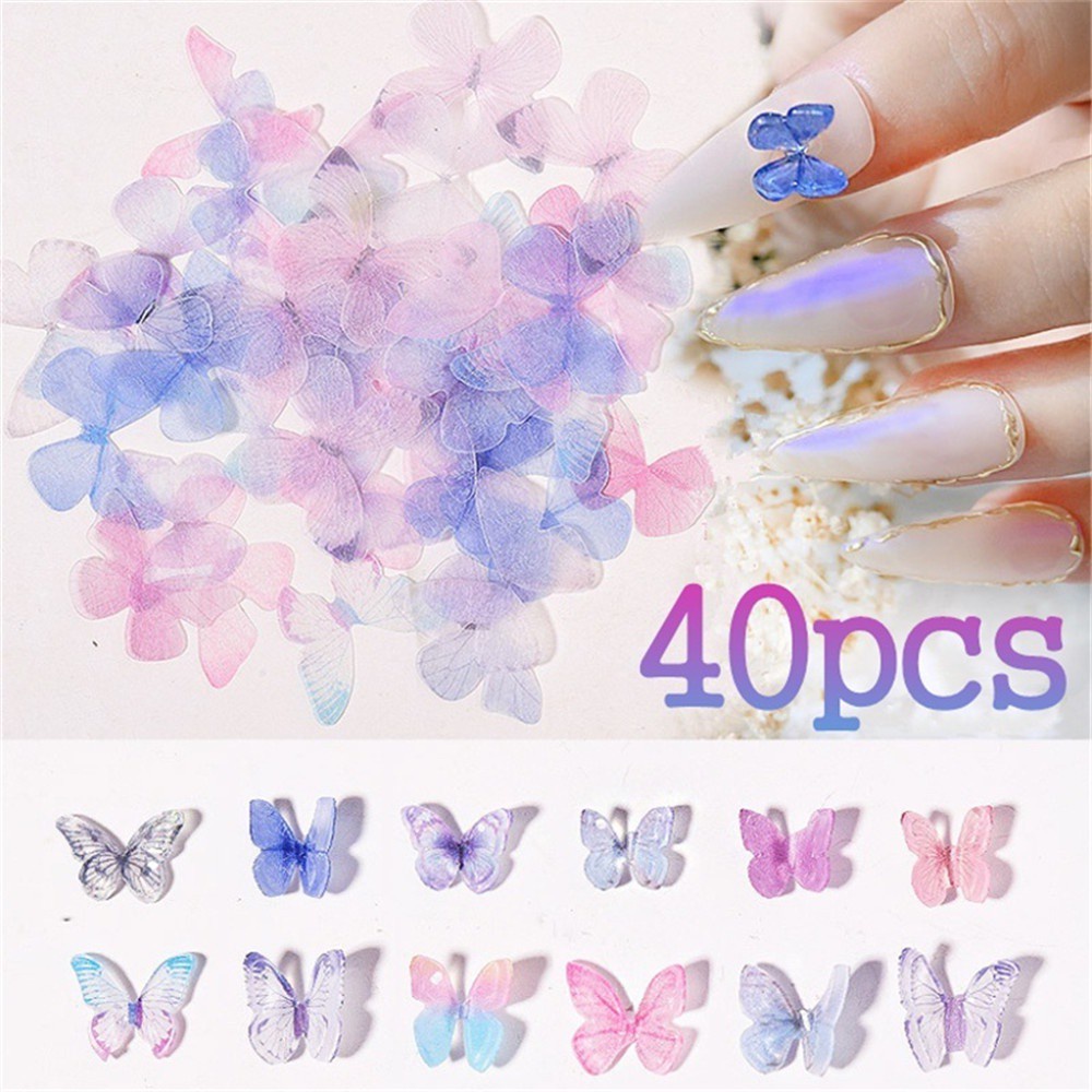 Set 40 Phụ Kiện Trang Trí Móng Nghệ Thuật Hình Bướm 3D Nhiều Màu Sắc | BigBuy360 - bigbuy360.vn