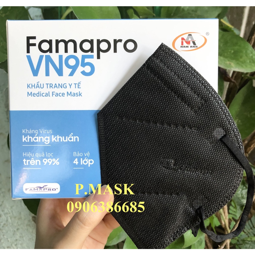 Khẩu trang y tế VN95 kháng khuẩn 4 lớp FAMAPRO Hộp 10 cái - 7 màu Trắng / Xám / Đen / Xanh / Vàng / Hồng / Rêu