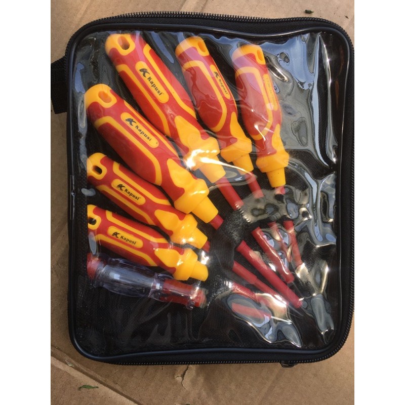 Bộ tô vít cách điện 1000V gồm 7 cây hãng Kapusi Nhật Bản, Bảo hành 12 tháng, Đã kiểm định chất lượng, An toàn tuyệt đối