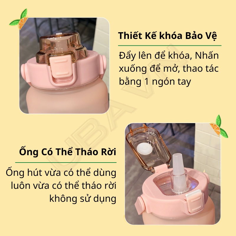 Bình Đựng Nước 2 Lít Có Chia Vạch Tặng Sticker Cute Dễ Thương Báo Giờ Dành Cho Người Lười Uống Nước UBAVN028