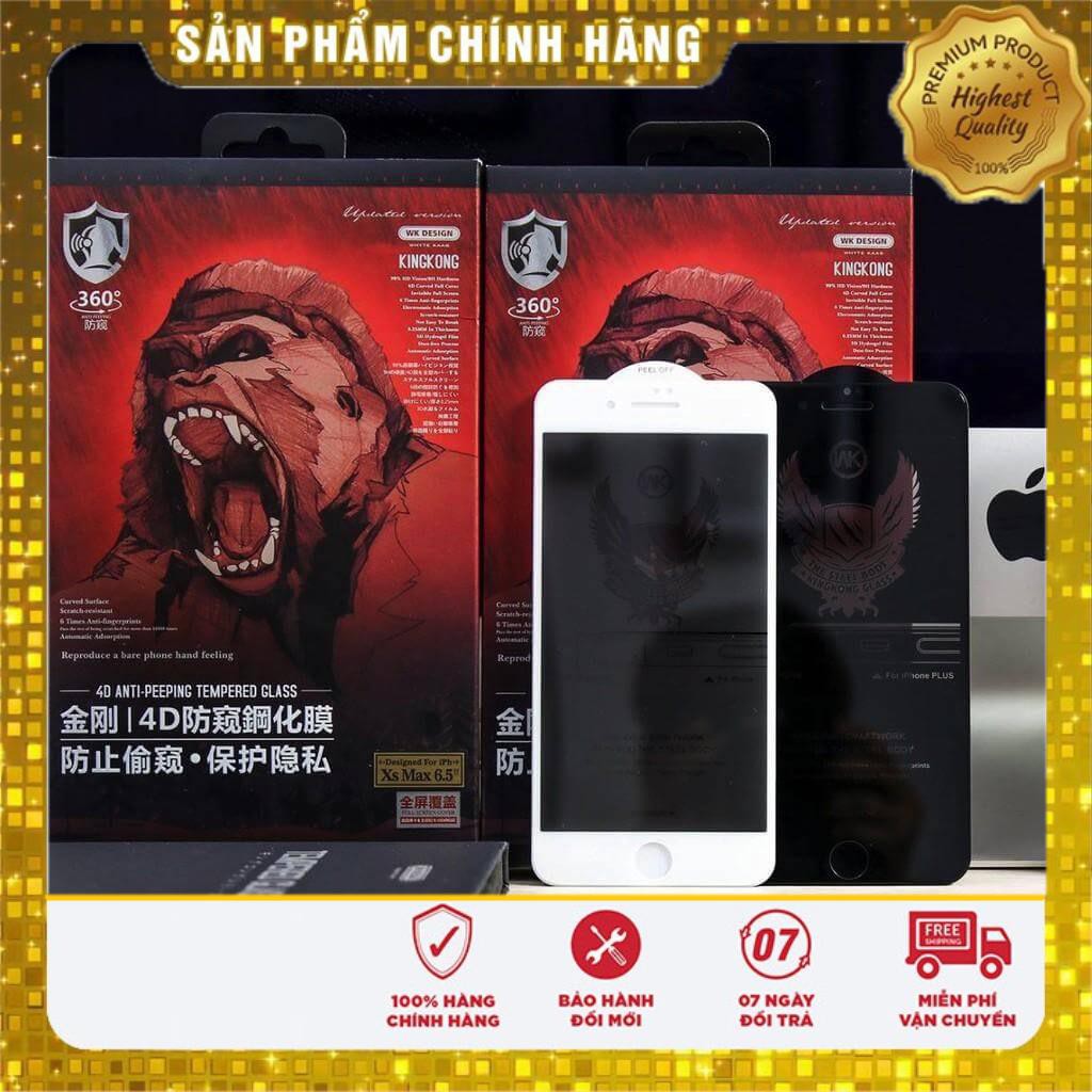 Kính cường lực Chống Nhìn Trộm KING KONG WK 4D iPhone 7 Plus/8Plus,X/Xr/Xs Max,11/12/13(Pro/Pro Max),12/13 Mini