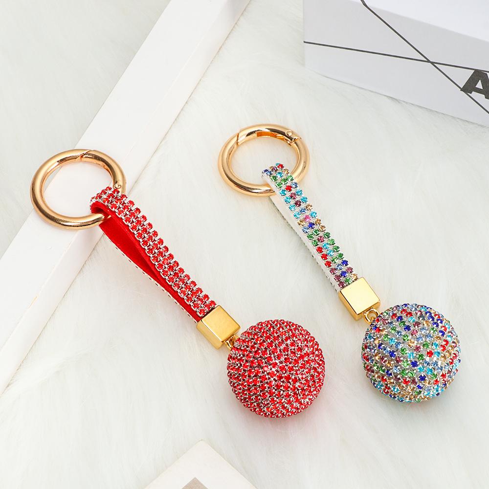 JUNE Móc Khóa Quả Cầu Pha Lê Dây Da