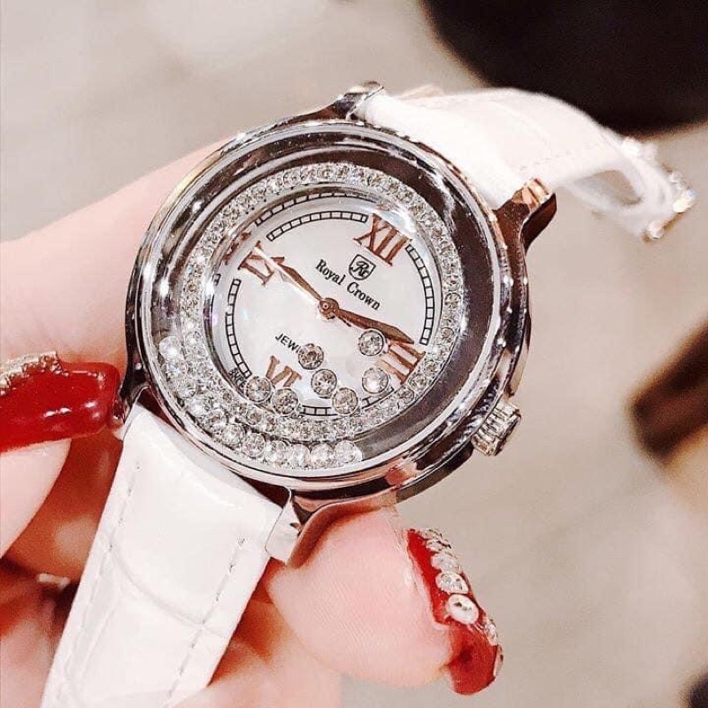 Đồng Hồ nữ Royal crown dây da trắng
