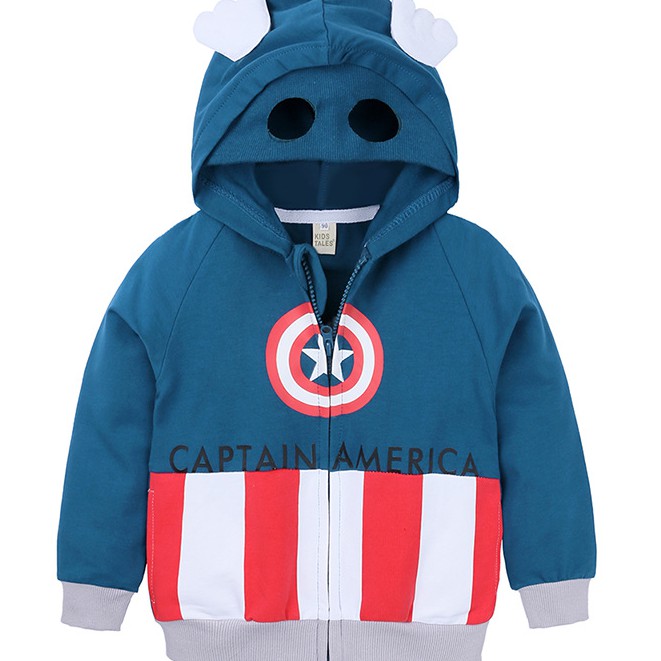 Áo khoác hình siêu nhân Captain America trùm đầu chất liệu thoáng mát