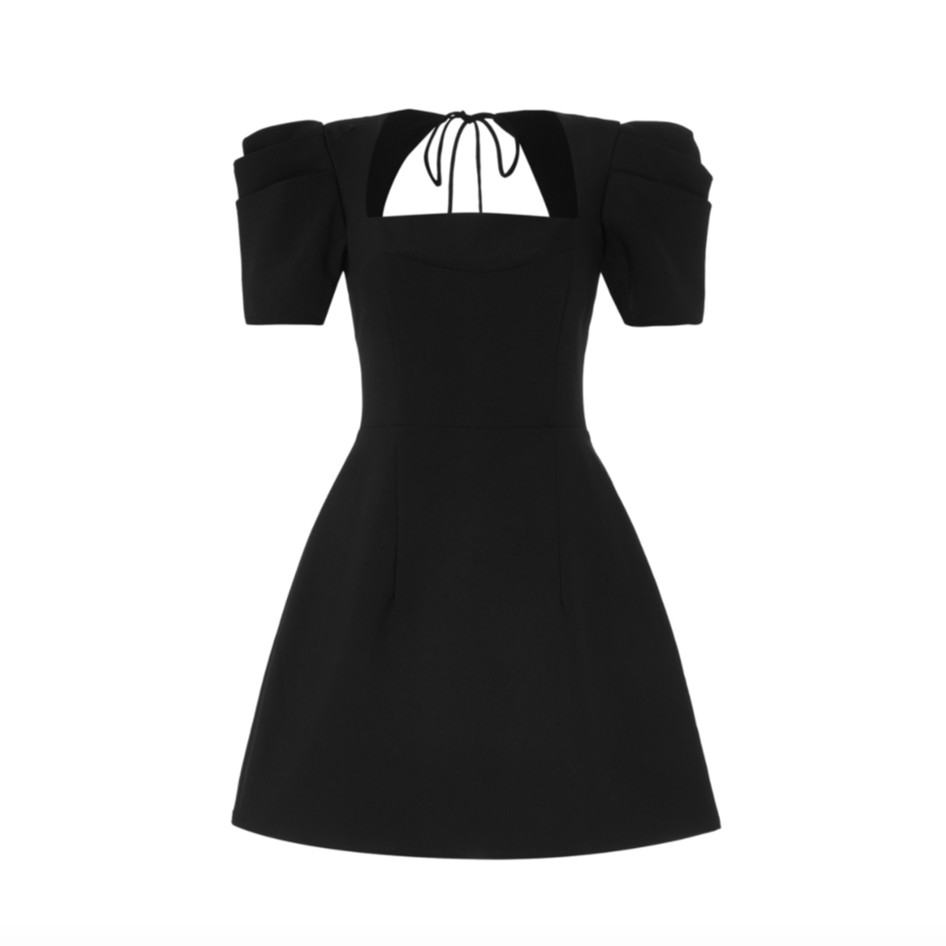 Đầm cổ vuông RECHIC tay phồng Berley màu đen