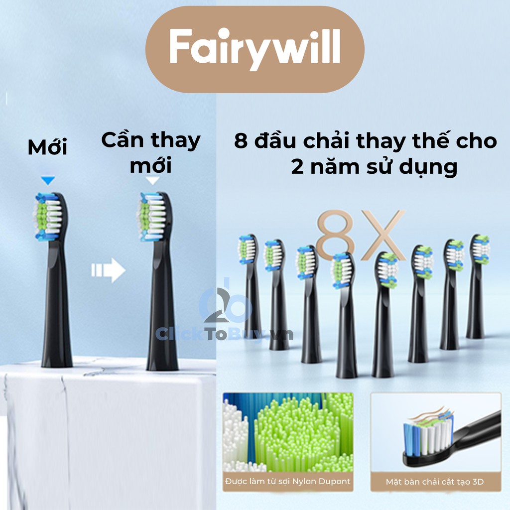 Bàn chải đánh răng điện Fairywill E11- tặng kèm 8 đầu bàn chải