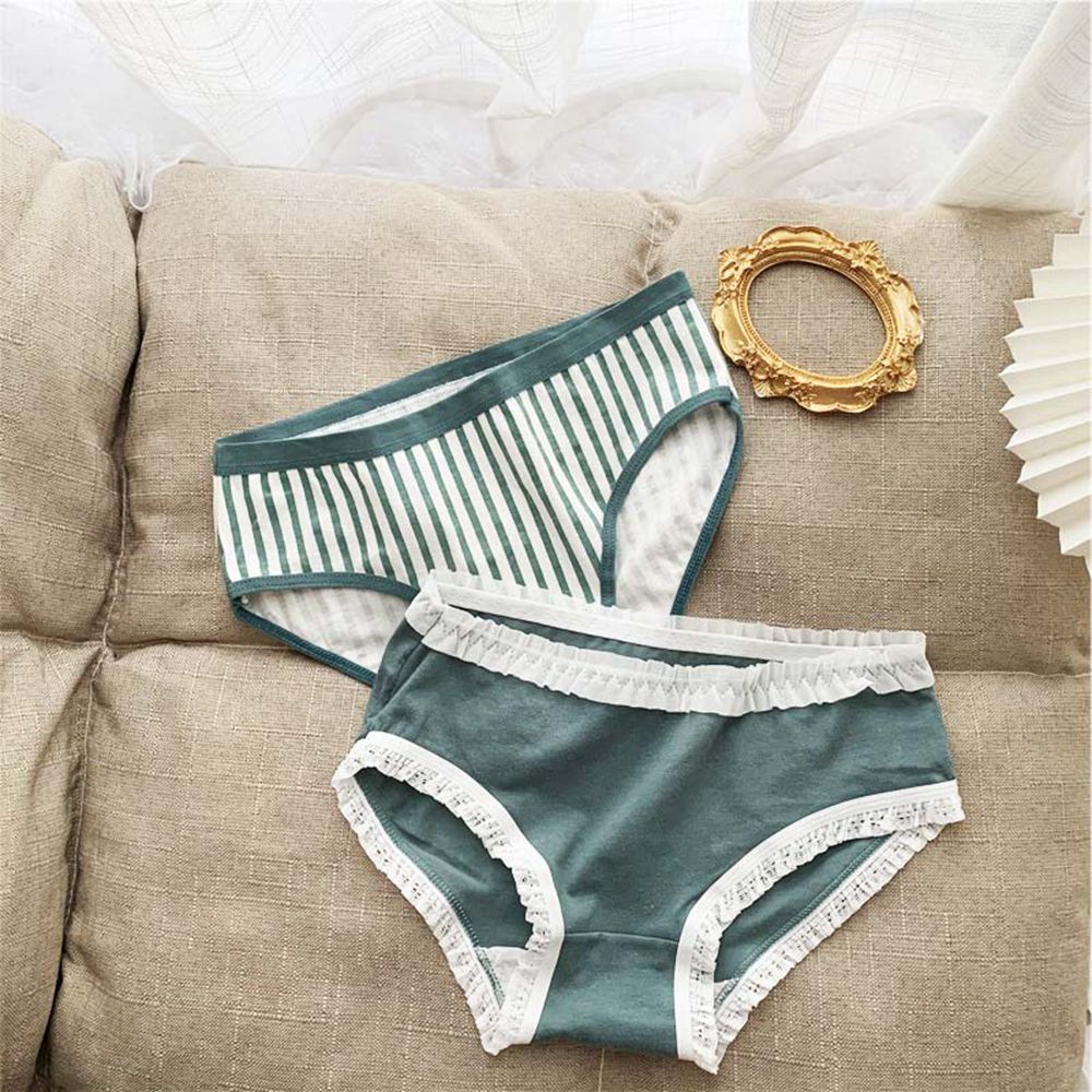 EPOCH Quần lót cotton mềm eo thấp phối ren thoáng khí in họa tiết kẻ sọc đính nơ ngọt ngào phong cách Hàn Quốc cho nữ