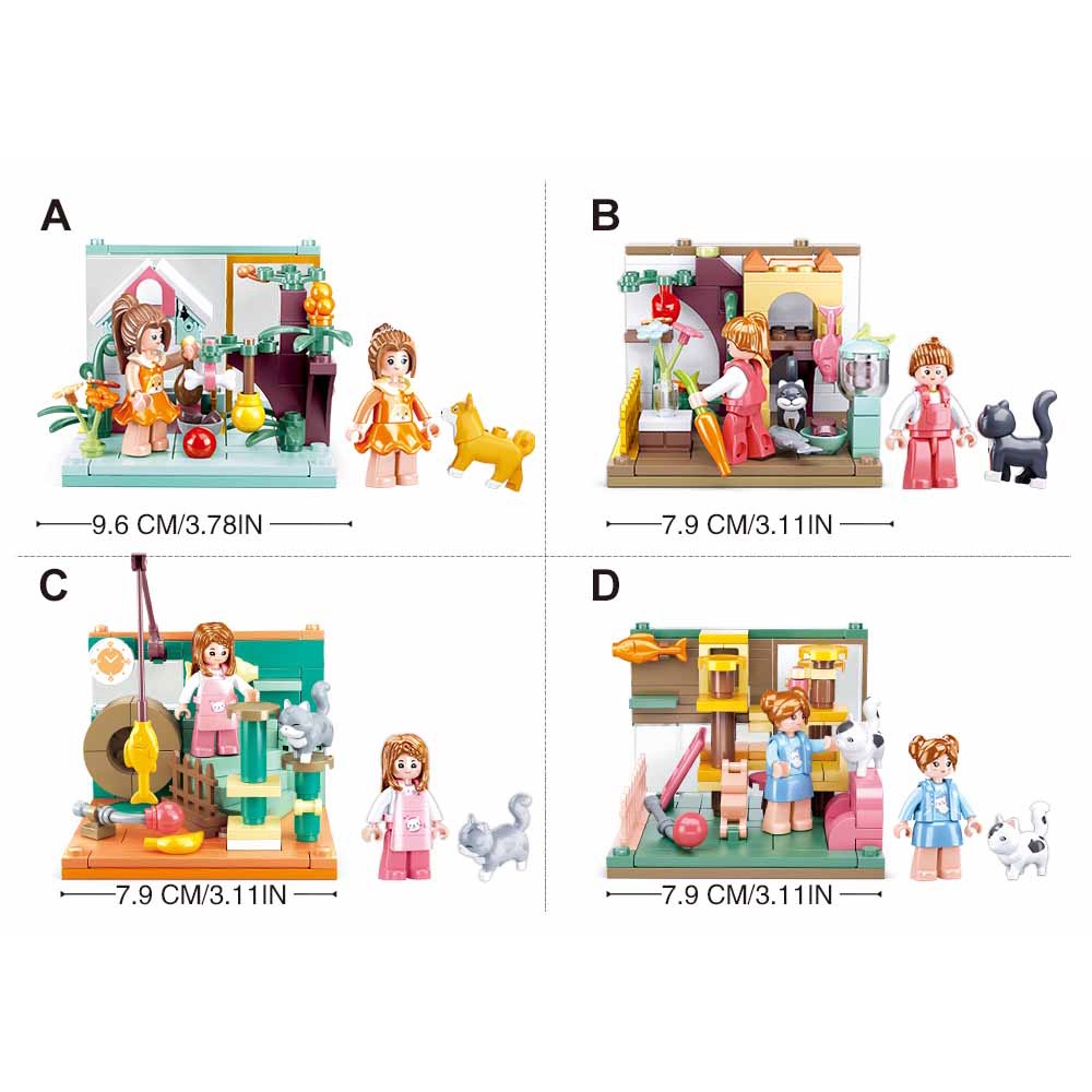 SLUBAN Bộ 4 Món Đồ Chơi Lắp Ráp Ngôi Nhà Mini 4 Trong 1 B0919 Cho Mèo Garfield