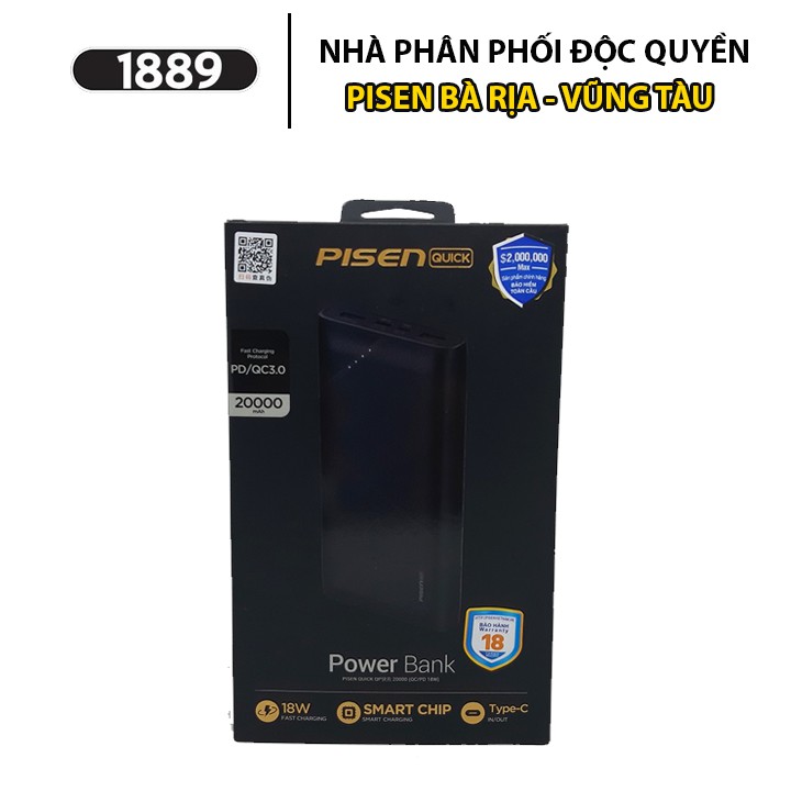 Sạc Dự Phòng Pisen Quick QP 20000mAh (QC/PD 18W ) - [BẢO HÀNH 18 THÁNG - 1 ĐỔI 1] - TP-D06CJ