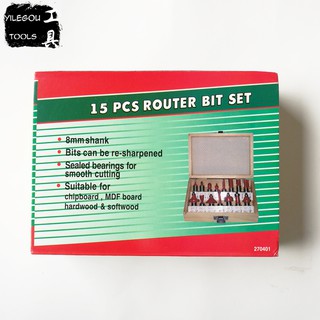 Bộ mũi phay gỗ 15 món trục 6.3 ly
