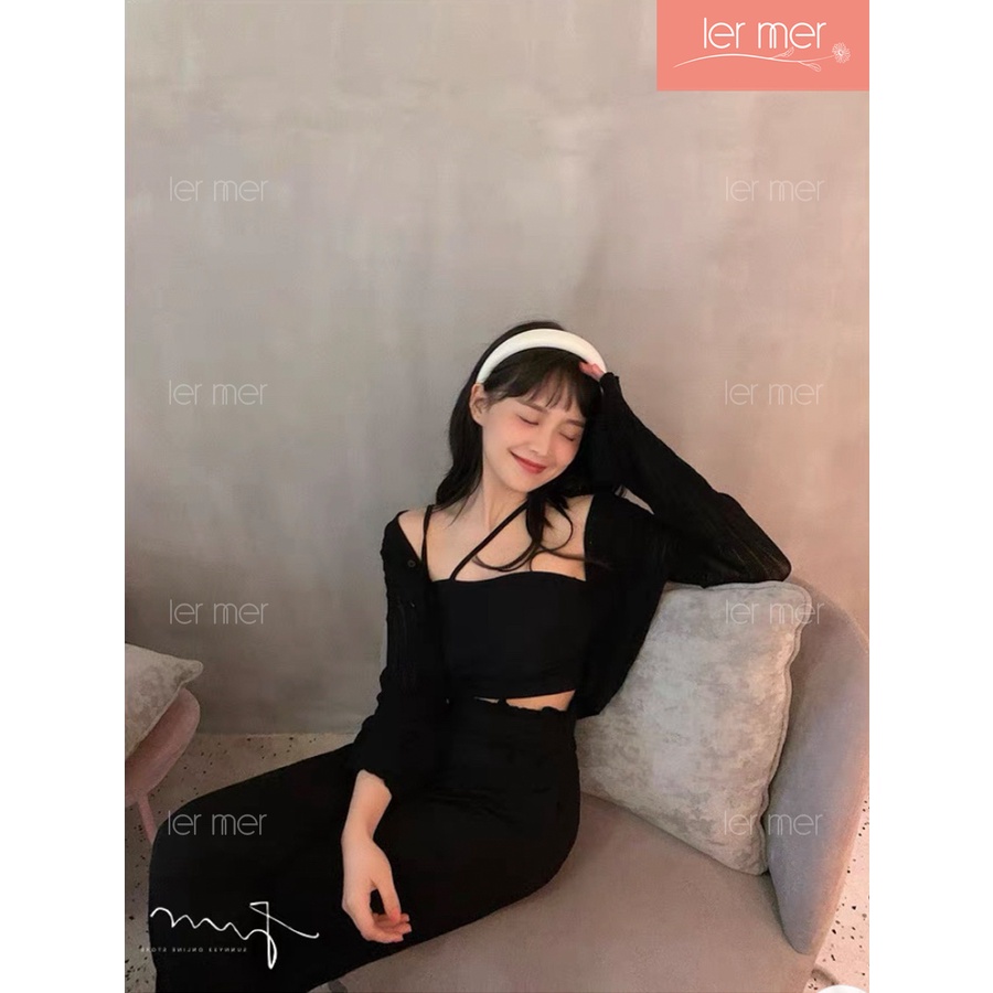 Áo cardigan len croptop mỏng tay bo 5 màu Ler Mer 🌼 Áo cardigan phong cách Hàn Quốc