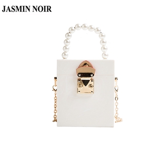 Túi Xách Đeo Chéo Vai JASMIN NOIR Hình Hộp Cứng Đính Ngọc Trai Gắn Dây Xích Chất Lượng Cao 2021 Dành Cho Bạn Nữ