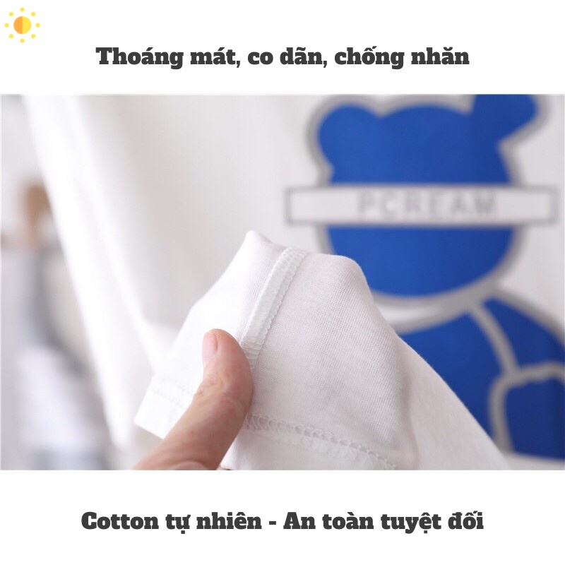 Áo thun cộc tay cotton cho bé trai bé gái  size 2- 9 tuổi màu trắng hình gấu đáng yêu - OA074