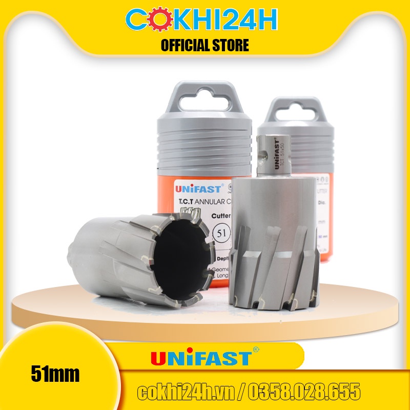 Mũi khoan từ rút lõi phi 51mm Unifast HSS 51x25 / TCT 51x35 / TCT 51x50