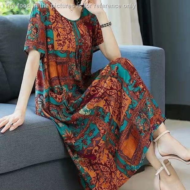 Đầm cotton Lụa Che Bụng Ngắn Tay Cỡ Lớn Cho Phụ Nữ Trung Niên Và Người Lớn Tuổi