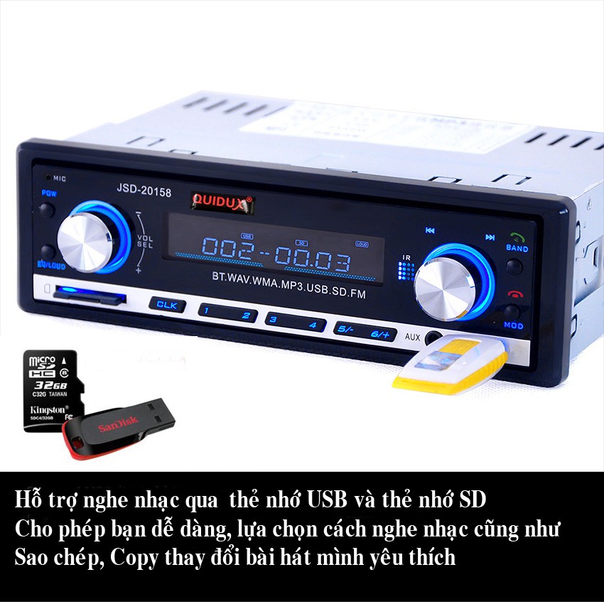 Đầu Nghe Nhạc MP3 Hỗ Trợ Bluetooth Kiêm Đài FM Cho Ô Tô JSD-20158