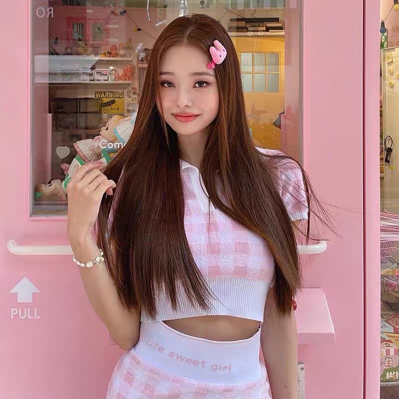 SONG JIA Set len dệt kim áo croptop +chân váy ngắn sọc ca rô hồng baby xinh xắn phong cách ulzzang SAM SAM BOUTIQUE