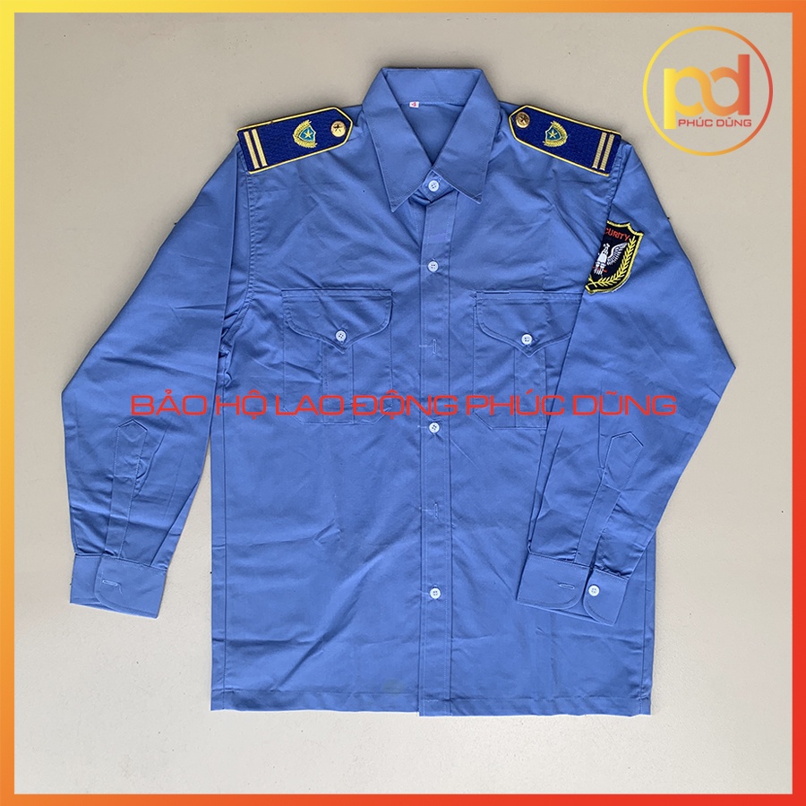 Combo Áo đồng phục bảo vệ chuyên nghiệp màu xanh biển dài tay Đi Kèm Cầu Vai Gạch Đồng hông tư 08 thêu sang trọng