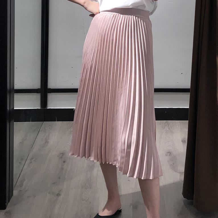 🍀 9.9 Chân váy H&M màu hồng nhạt mẫu 2020 (Pleated Skirt) .. Xinh